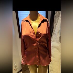 Womens Satin Button-Down Shirt - Rust